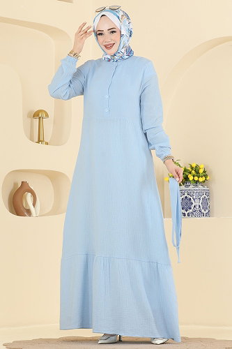 moda selvim Dress 5592ZNNK1102 Baby Blue - Thumbnail