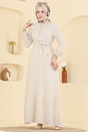 moda selvim Dress 5592ZNNK1102 Stone - Thumbnail
