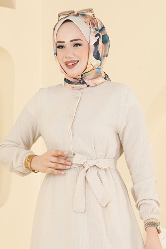 moda selvim الفستان بيج 5592ZNNK1102 - Thumbnail