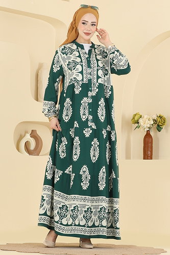 moda selvim Dress 5593ZNNK1102 Emerald - Thumbnail
