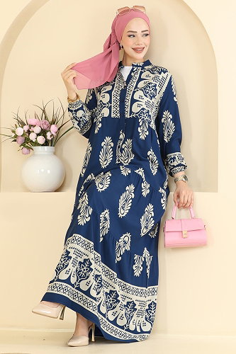 moda selvim Dress 5593ZNNK1102 Indigo - Thumbnail
