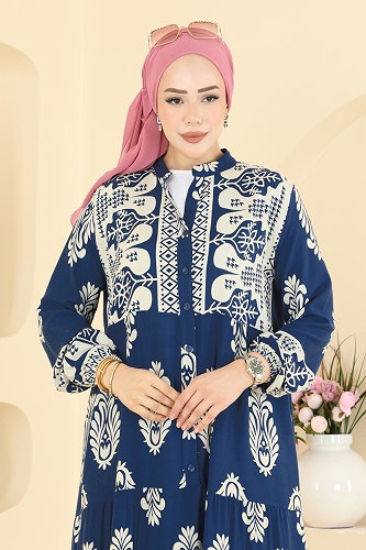 moda selvim Dress 5593ZNNK1102 Indigo - Thumbnail