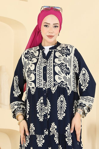 moda selvim Dress 5593ZNNK1102 Navy Blue - Thumbnail