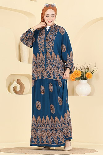 moda selvim Dress 5594ZNNK1102 Petroleum - Thumbnail