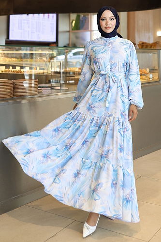 moda selvim Dress 560BRZK1151 Blue - Thumbnail