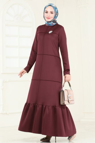 moda selvim Dress 5635EDF311 Burgundy - Thumbnail