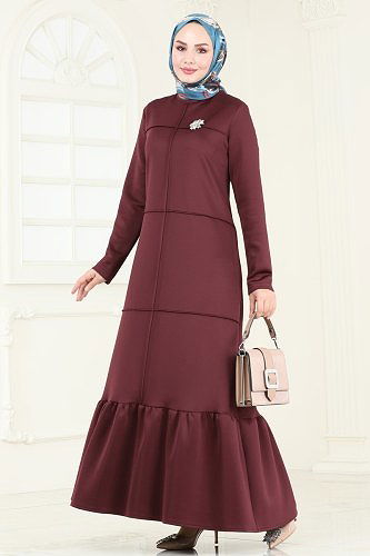 moda selvim Dress 5635EDF311 Burgundy - Thumbnail