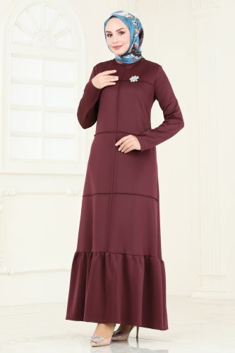 moda selvim Dress 5635EDF311 Burgundy - Thumbnail