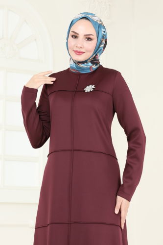 moda selvim Dress 5635EDF311 Burgundy - Thumbnail