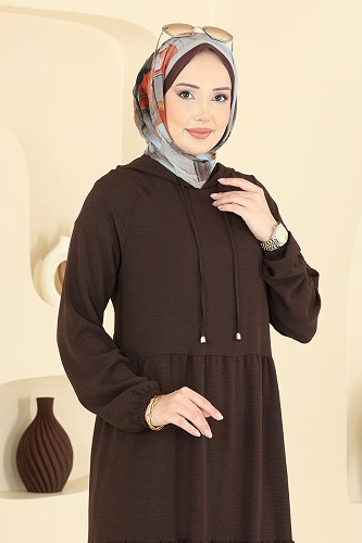moda selvim الفستان بني 5635ZNN863 - Thumbnail
