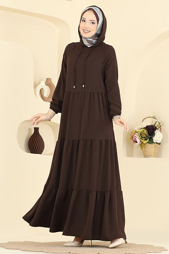 moda selvim الفستان بني 5635ZNN863 - Thumbnail
