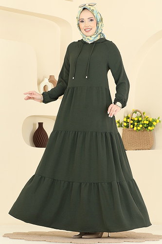 moda selvim Dress 5635ZNN863 Khaki - Thumbnail