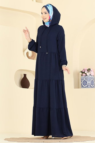 moda selvim Dress 5635ZNN863 Navy Blue - Thumbnail