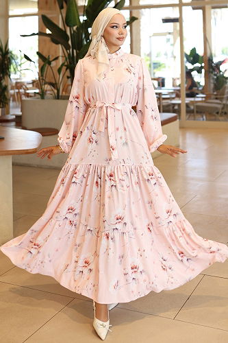 moda selvim Dress 563BRZK1151 Powder - Thumbnail