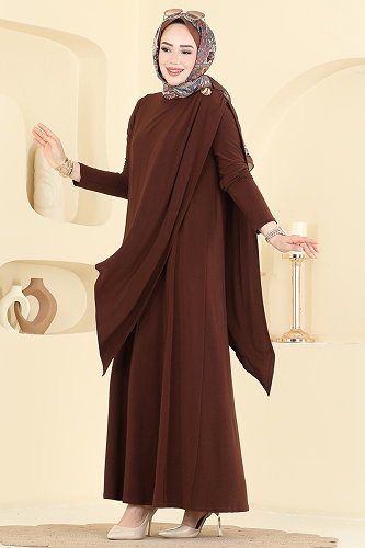 moda selvim الفستان بني 5640ZNN863 - Thumbnail