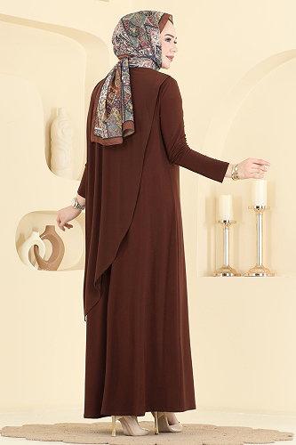 moda selvim الفستان بني 5640ZNN863 - Thumbnail