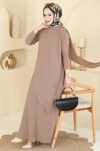 moda selvim الفستان بيج 5640ZNN863 - Thumbnail