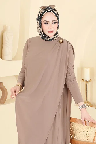 moda selvim الفستان بيج 5640ZNN863 - Thumbnail