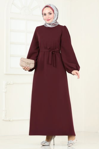 moda selvim Dress 5648EDF311 Burgundy - Thumbnail