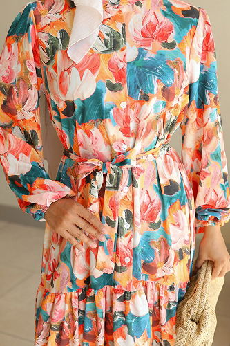 moda selvim Dress 564BRZK1151 Oranj - Thumbnail