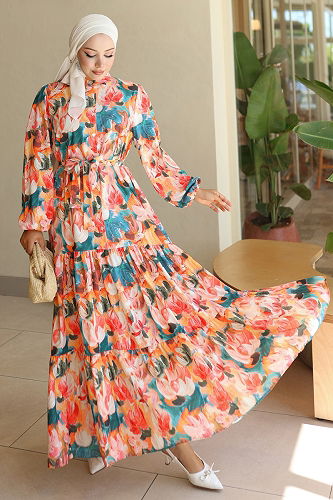 moda selvim Dress 564BRZK1151 Oranj - Thumbnail