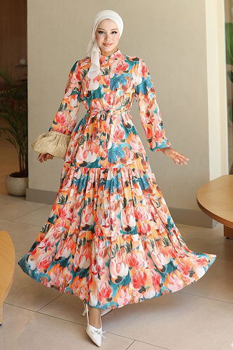 moda selvim Dress 564BRZK1151 Oranj - Thumbnail