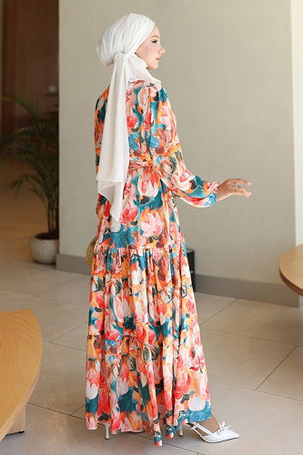 moda selvim Dress 564BRZK1151 Oranj - Thumbnail