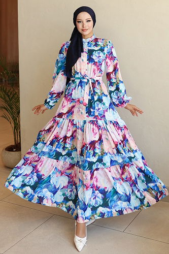 moda selvim Dress 564BRZK1151 Saxe - Thumbnail