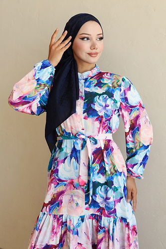 moda selvim الفستان نيلي 564BRZK1151 - Thumbnail