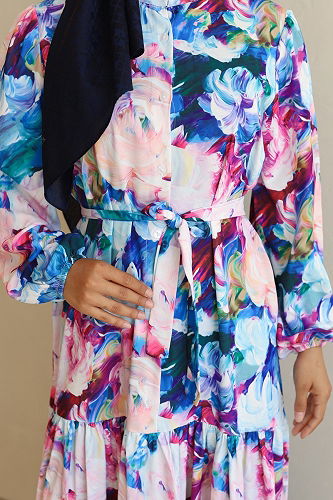 moda selvim الفستان نيلي 564BRZK1151 - Thumbnail