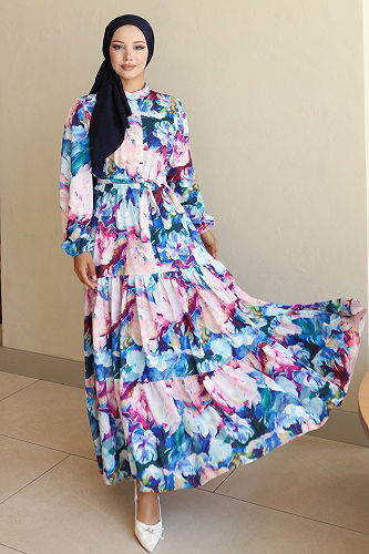 moda selvim الفستان نيلي 564BRZK1151 - Thumbnail