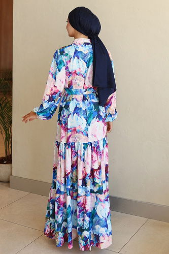 moda selvim الفستان نيلي 564BRZK1151 - Thumbnail