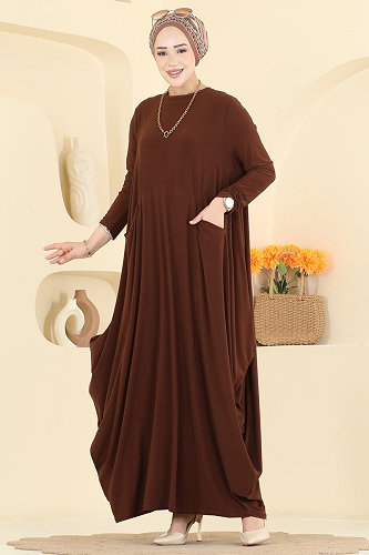 moda selvim الفستان بني 5656ZNNK1102 - Thumbnail