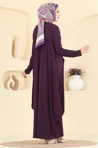 moda selvim Dress 5656ZNNK1102 Damson - Thumbnail