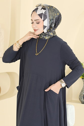 moda selvim الفستان رمادي غامق 5656ZNNK1102 - Thumbnail