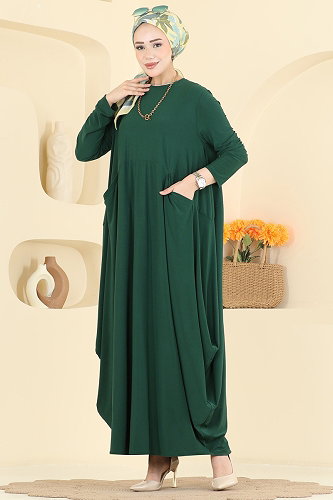 moda selvim Dress 5656ZNNK1102 Emerald - Thumbnail
