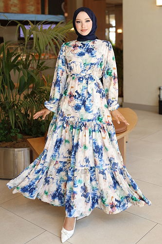 moda selvim Dress 565BRZK1151 Pattern2 Navy Blue - Thumbnail