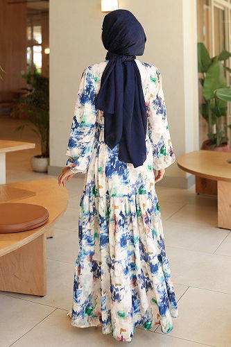 moda selvim Dress 565BRZK1151 Pattern2 Navy Blue - Thumbnail