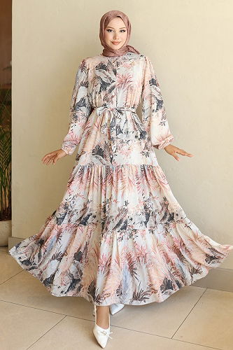 moda selvim Dress 566BRZK1151 Pattern1 Powder - Thumbnail