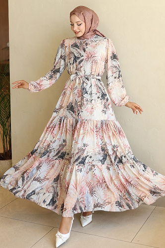 moda selvim Dress 566BRZK1151 Pattern1 Powder - Thumbnail