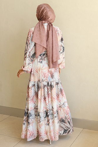 moda selvim Dress 566BRZK1151 Pattern1 Powder - Thumbnail