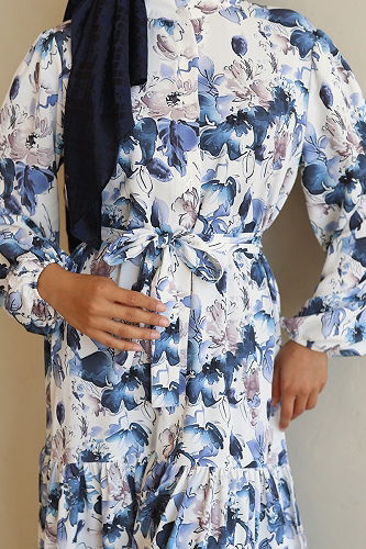 moda selvim Dress 566BRZK1151 Pattern2 Navy Blue - Thumbnail