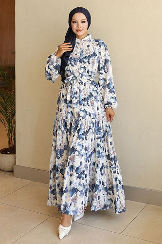 moda selvim Dress 566BRZK1151 Pattern2 Navy Blue - Thumbnail