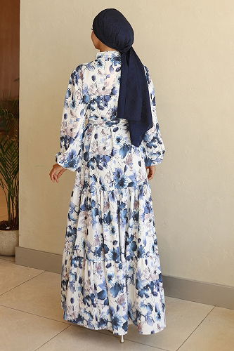 moda selvim Dress 566BRZK1151 Pattern2 Navy Blue - Thumbnail