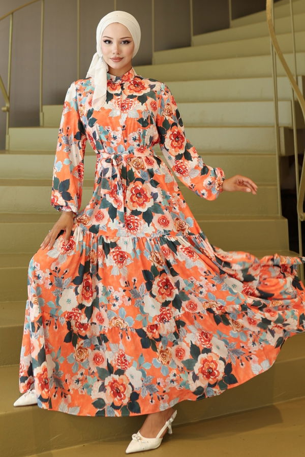 Modaselvim Dress Dress 566BRZK1151 Pattern3 Oranj