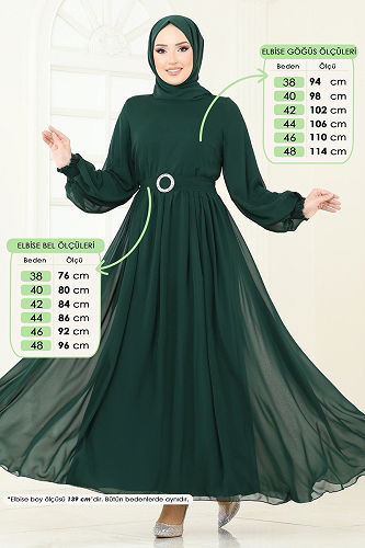 moda selvim Dress 5672EDF311 Emerald - Thumbnail