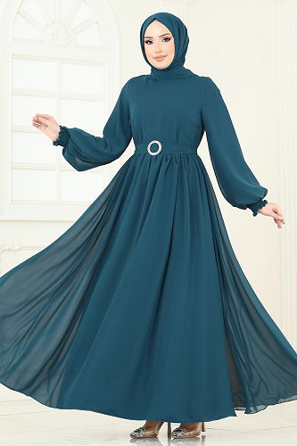 moda selvim Dress 5672EDF311 Petroleum - Thumbnail