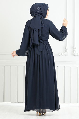 moda selvim Dress 5672END900-M Navy Blue - Thumbnail