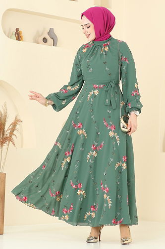 moda selvim الفستان أخضر عشبي 5682EDF311 - Thumbnail