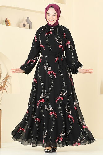 moda selvim الفستان أسود 5682EDF311 - Thumbnail